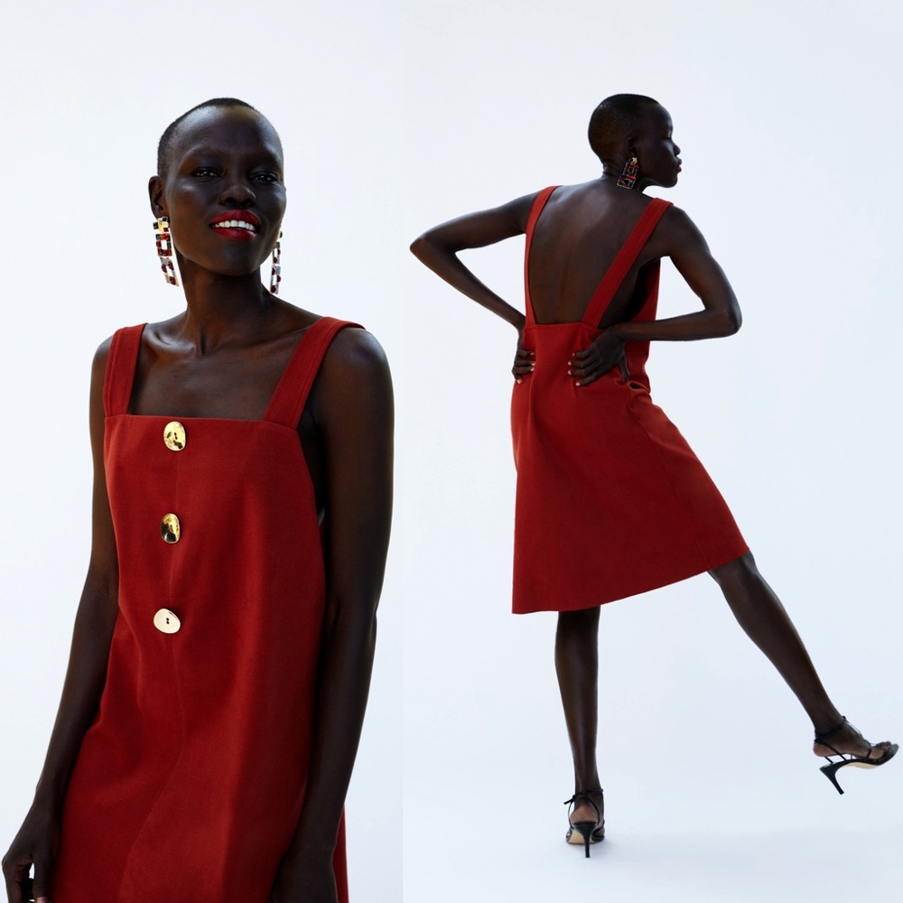 ZARA Buttoned Loose-Fitting Square-Cut Dress Size S NEW